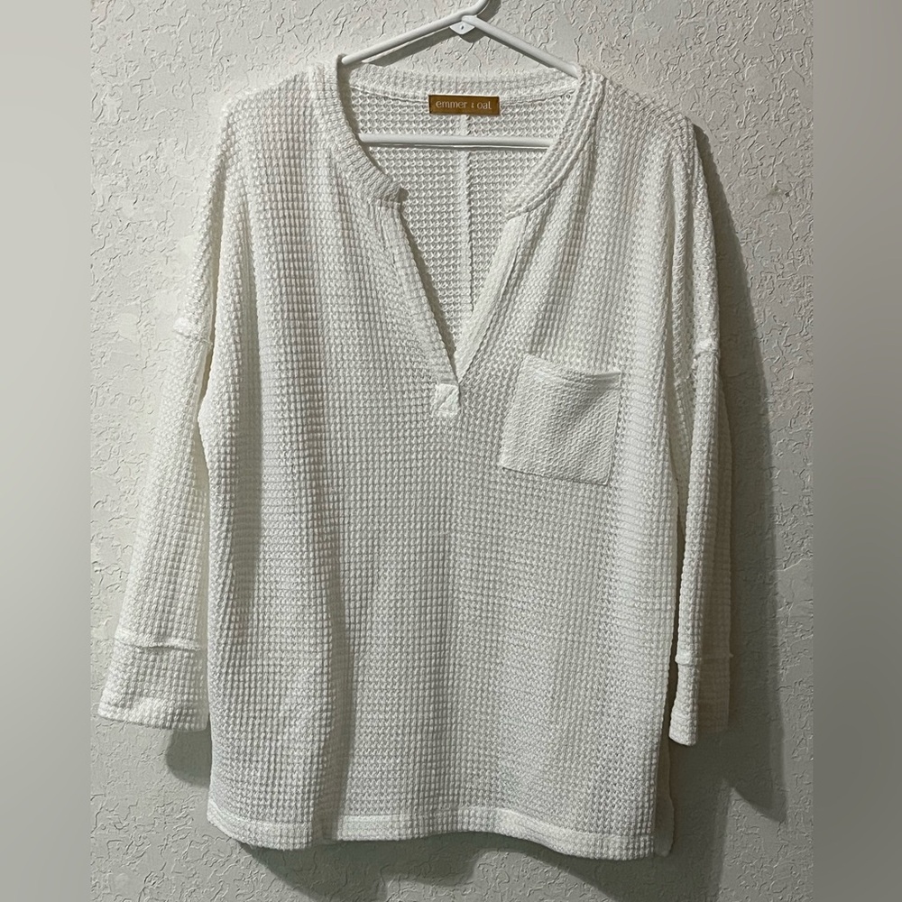 Emmer & Oat Women’s White Open Knit Top Size L • Coastal Girl Vacation Ready